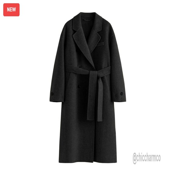 Womens Wool Pea Coat Double Breasted Belted Trench Fall Winter